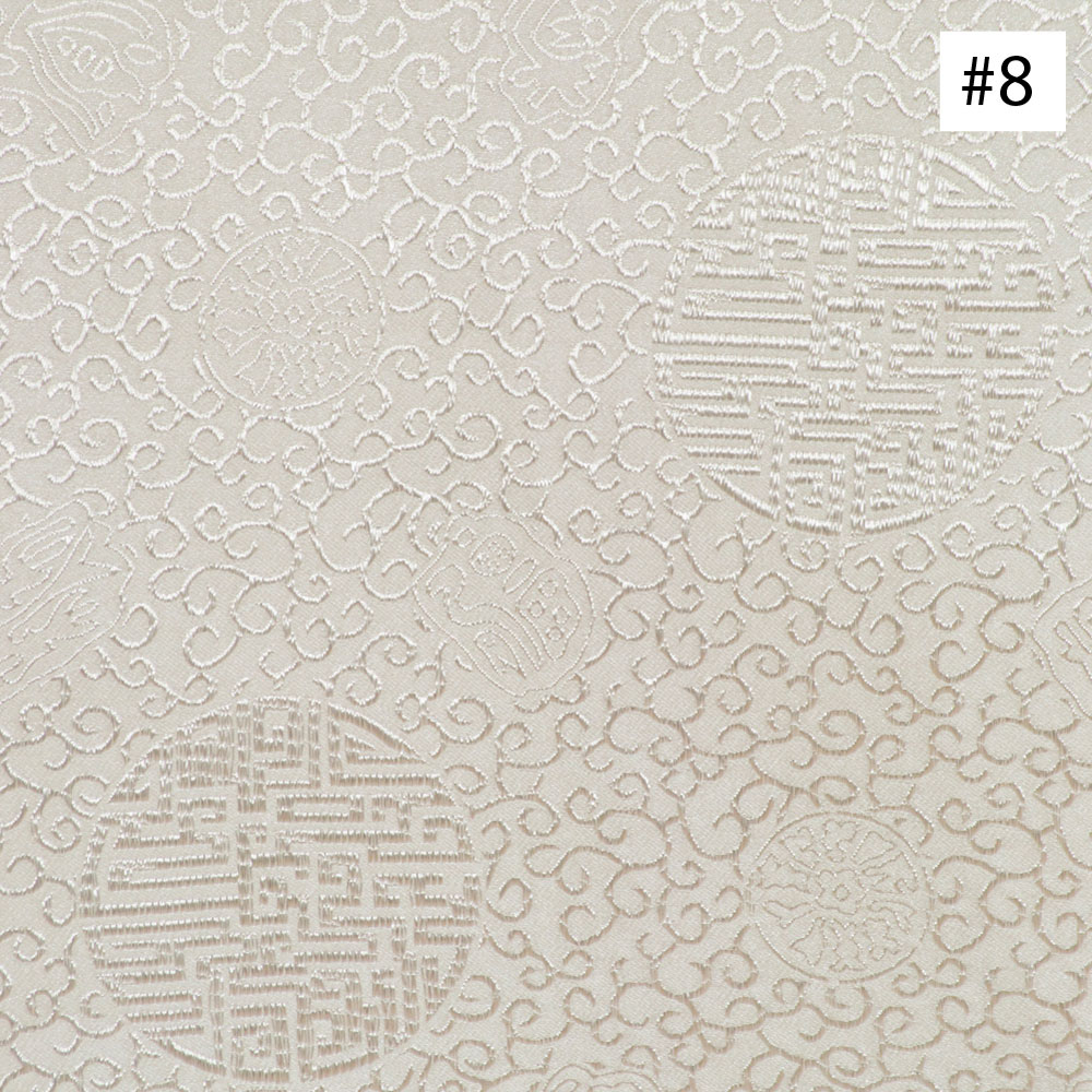 Chinese Longevity Symbol Design White Silk Fabric (#08)