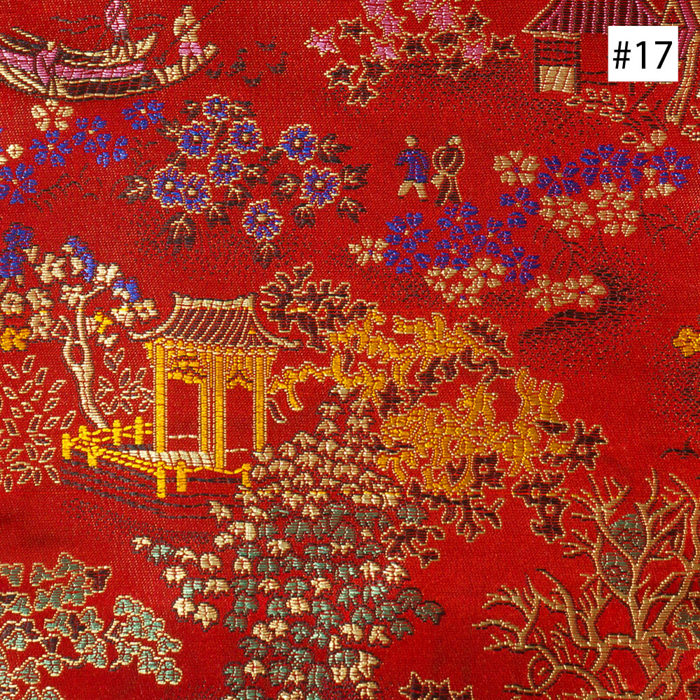 Chinese Courtyard Design Red Silk Fabric (#17)