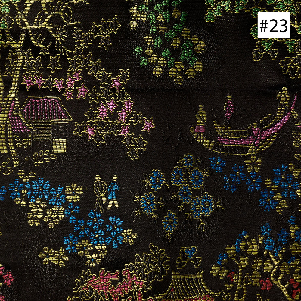 Chinese Courtyard Design Black Silk Fabric (#23)