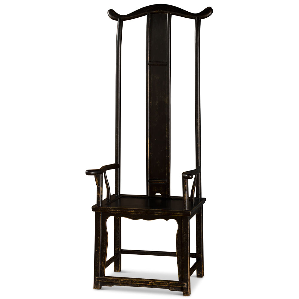 Distressed Black Elmwood Chinese Ming Tall Armchair