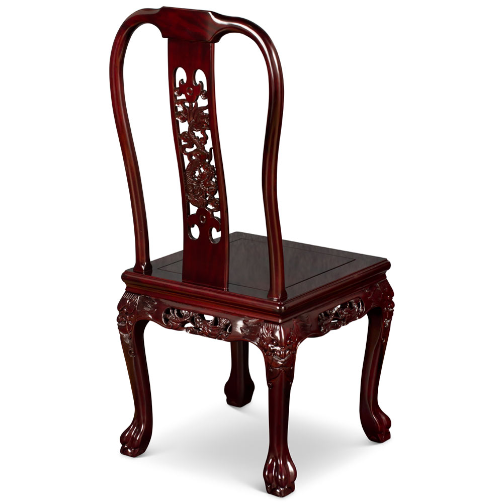 Dark Cherry Rosewood Dragon Oriental Side Chair