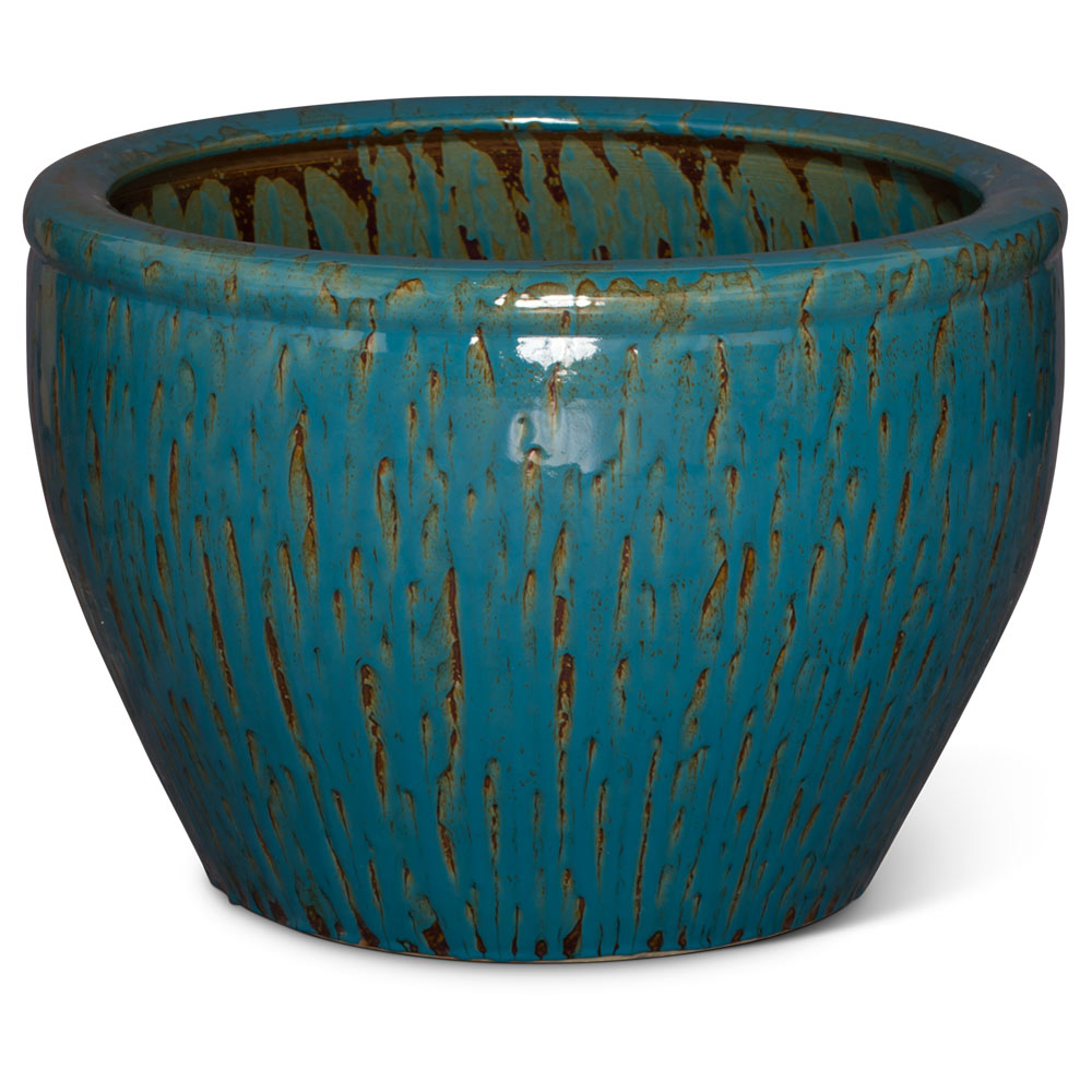 28in Handmade Distressed Teal Chinese Fishbowl Planter
