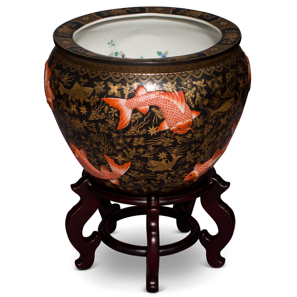 16 Inch Porcelain Koi Fish Motif Chinese Fishbowl Planter