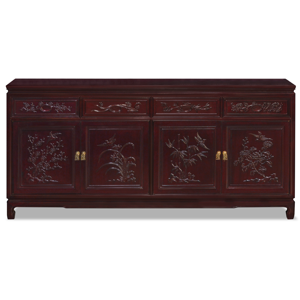 Cherry Rosewood Floral Carving Sideboard
