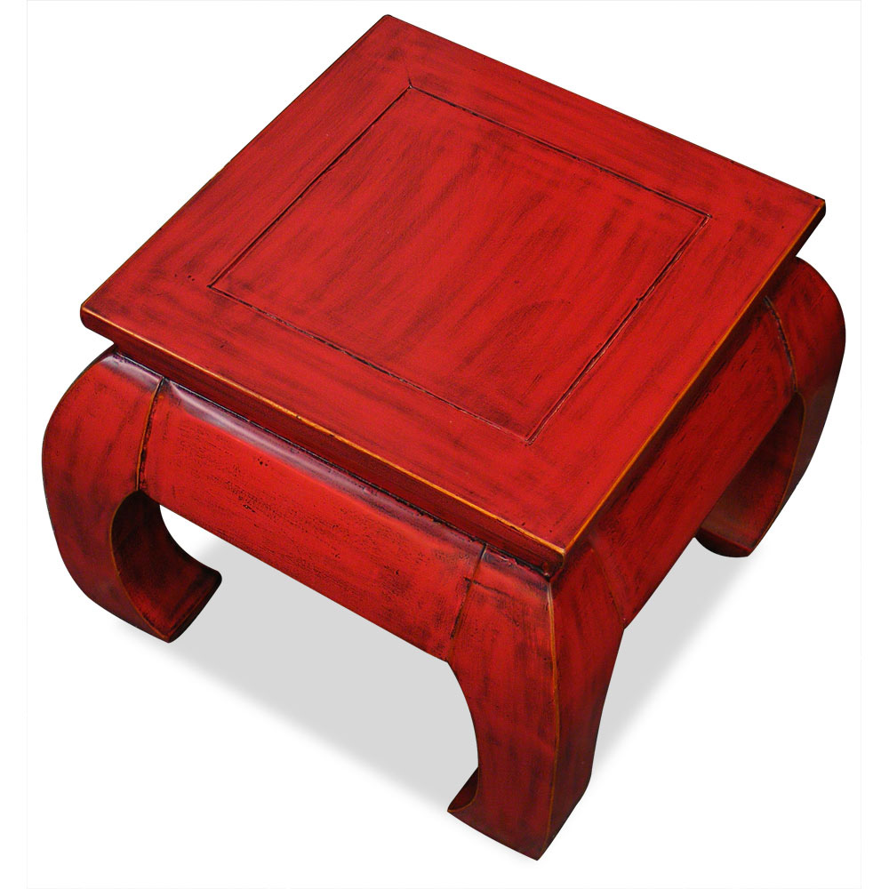 Distressed Red Elmwood Chow Leg Square Chinese Table