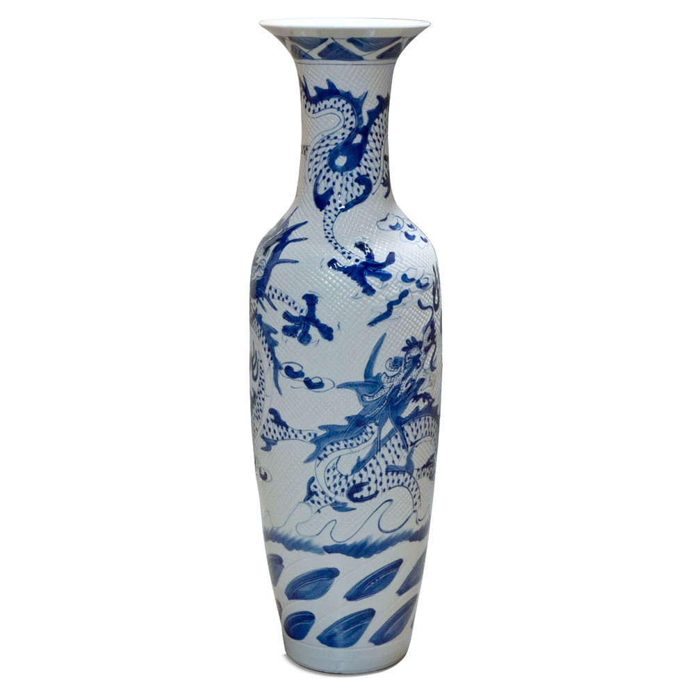 48.5 Inch Blue and White Porcelain Imperial Dragon Motif Chinese Jingdezhen Vase