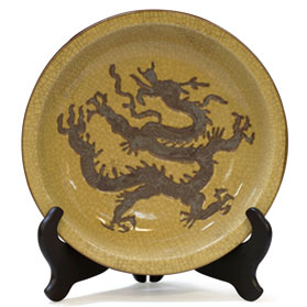 Yuan Dynasty Chinese Porcelain Plate with Hand Engraved Imperial Dragon