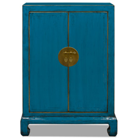 Distressed Turquoise Elmwood Chinese Ming Cabinet