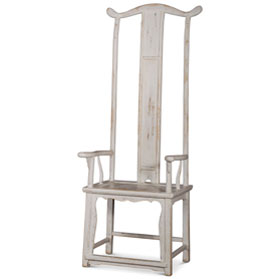 Distressed White Elmwood Ming Tall Arm Chair