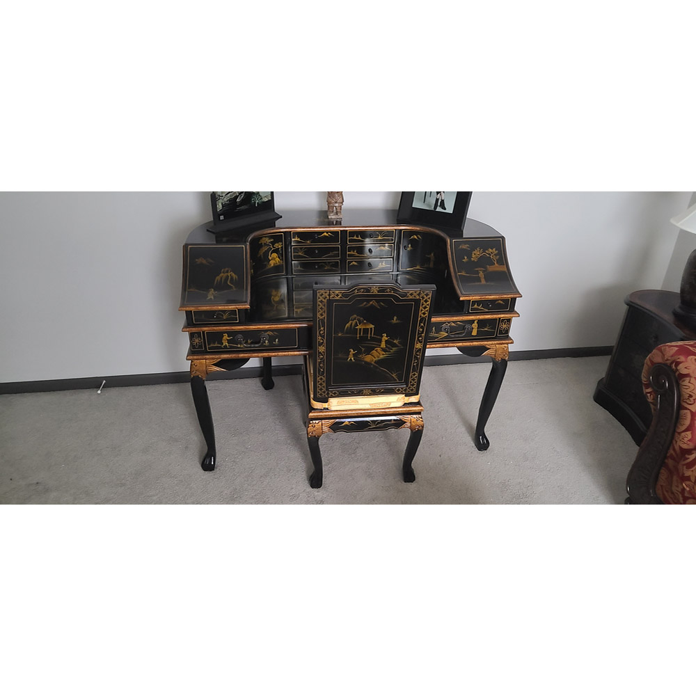 asian black lacquer desk and chair