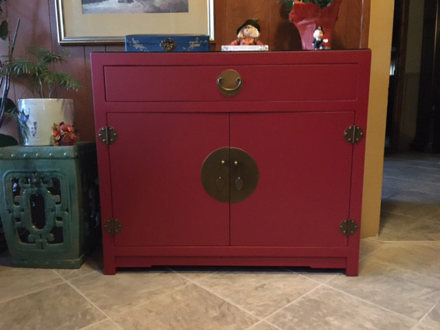 Customer's Asian red elmwood ming cabinet