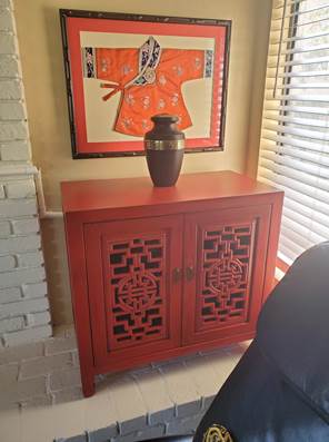 Customer's Asian furnishing red elmwood cabinet