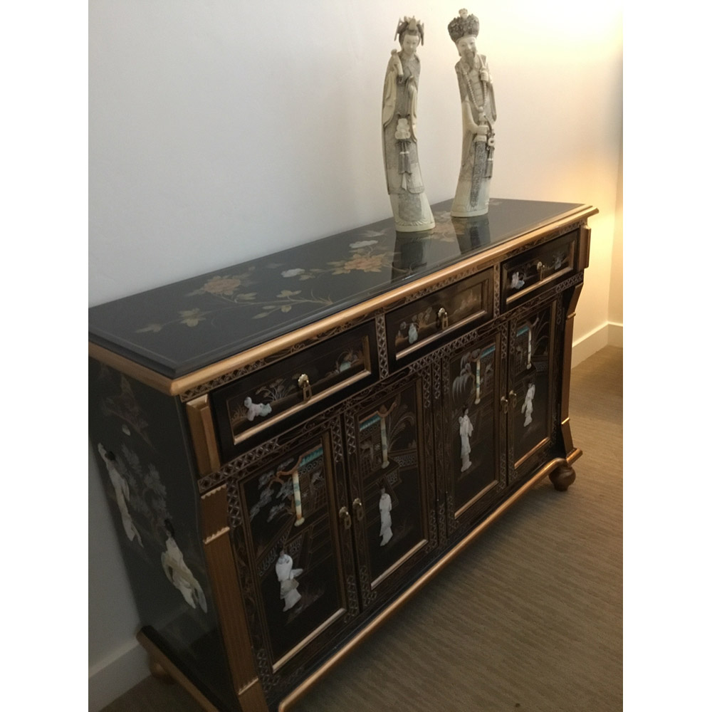 Customer's Asian furnishing black lacquer mother of pearl cabinet