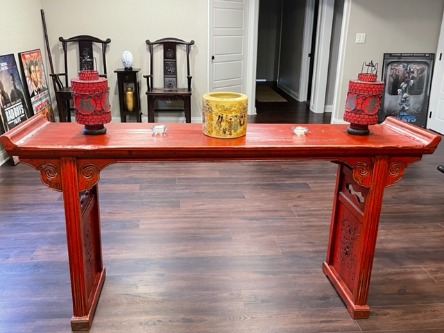 Customer's Asian furnishing red elmwood console table