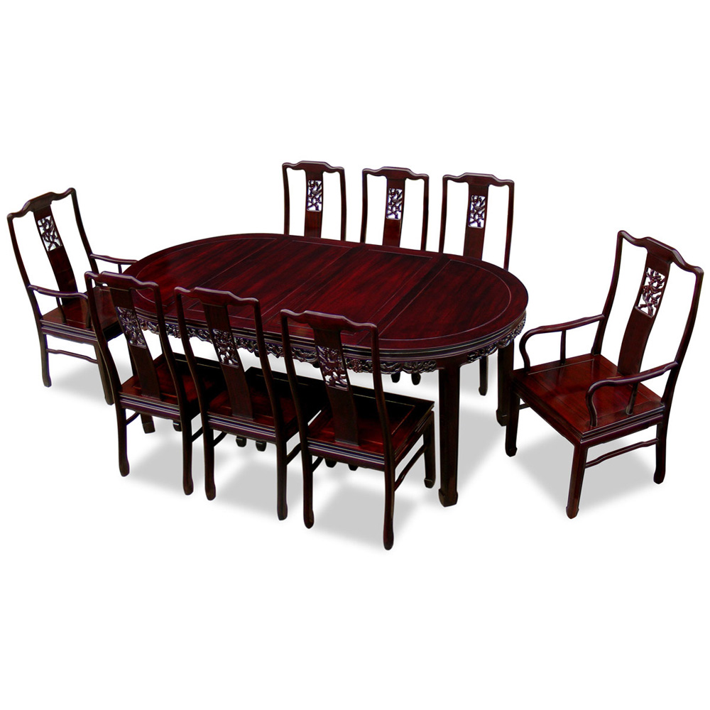 Dark Cherry Rosewood Oval Dining Set