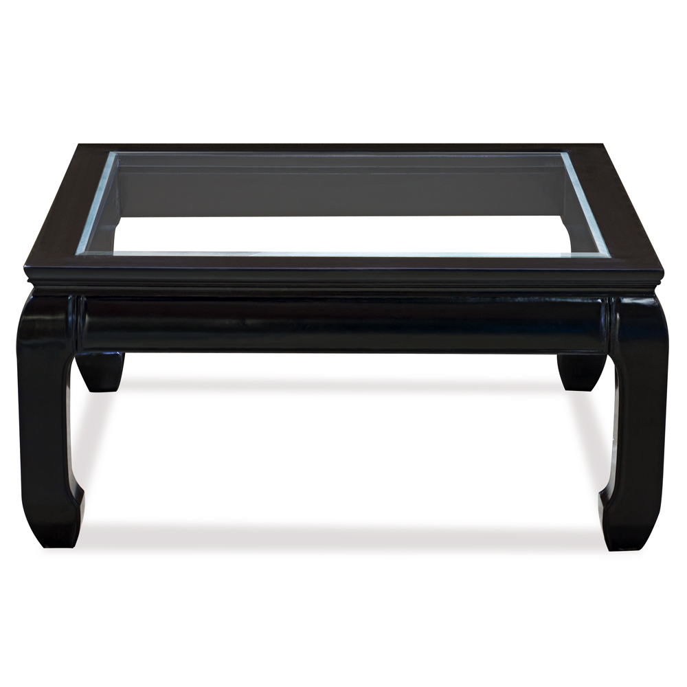 Black Chinese Ming Coffee Table with Glass Top
