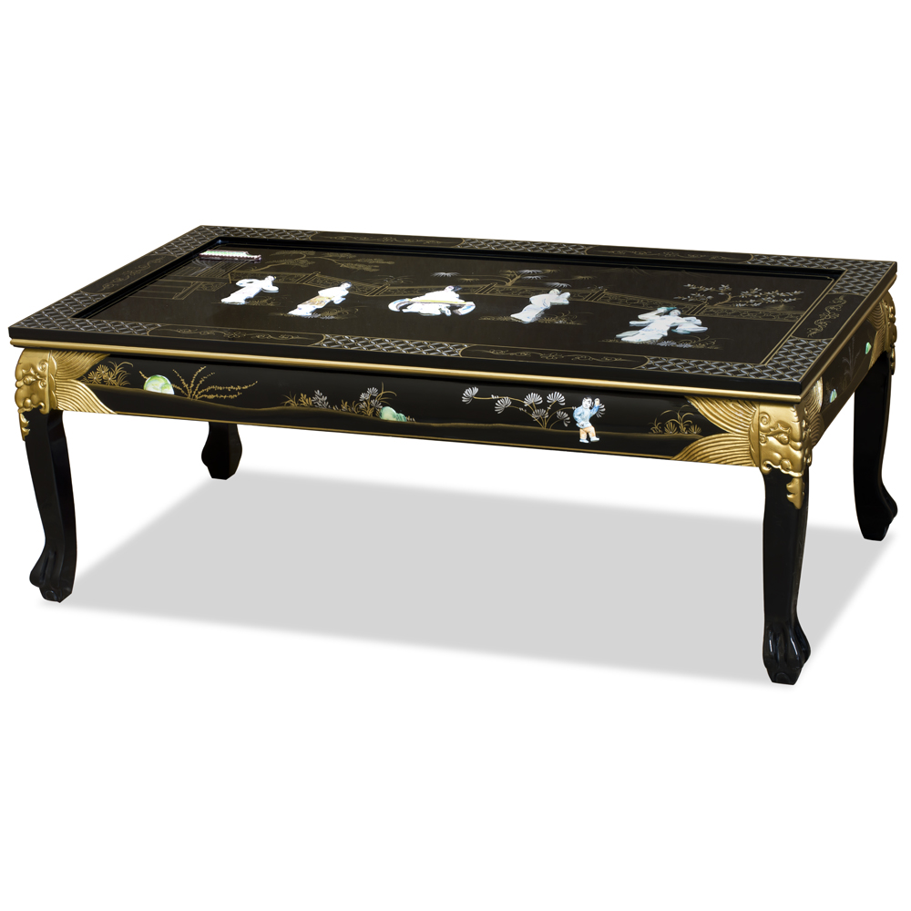 Black Lacquer Mother of Pearl Asian Coffee Table