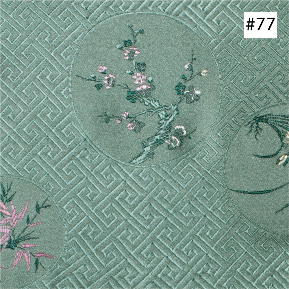 Four-Season Flower Design Teal Green Silk Fabric (#77)