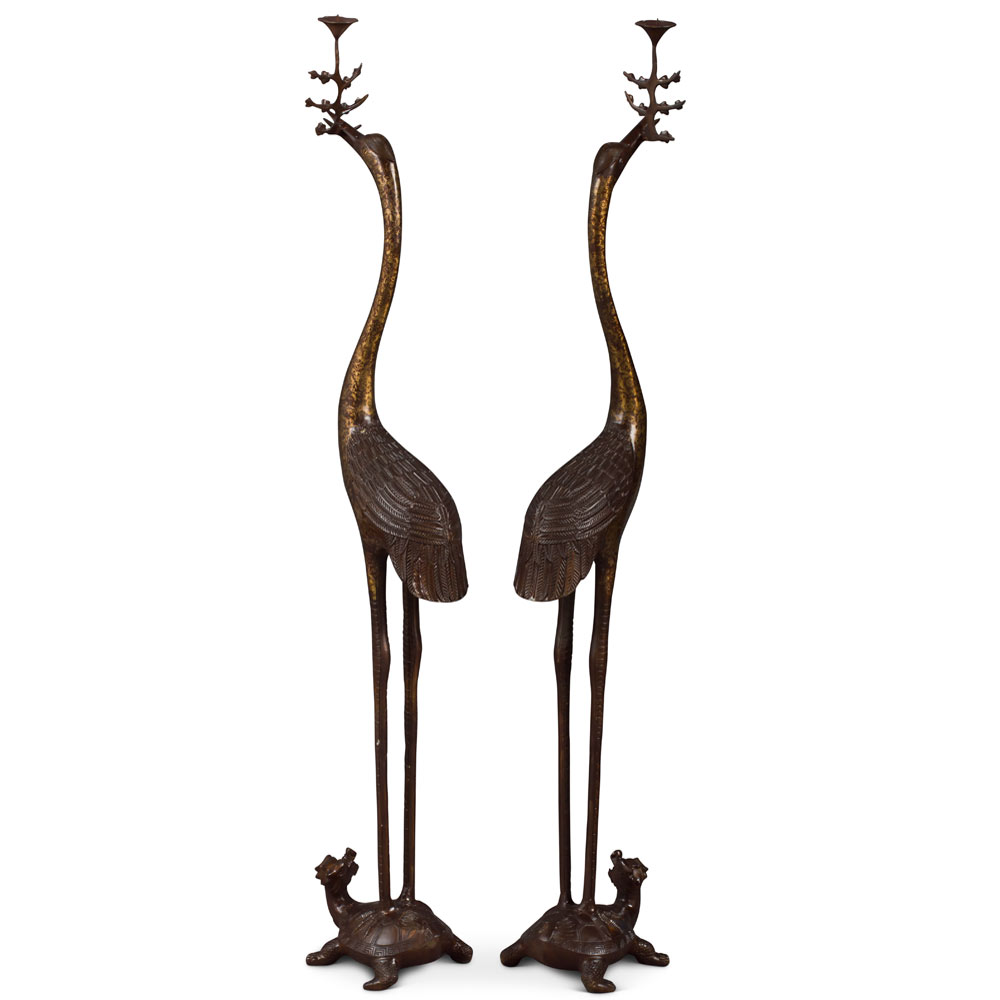 47 Inch Hand Forged Bronze Longevity Pair of Cranes