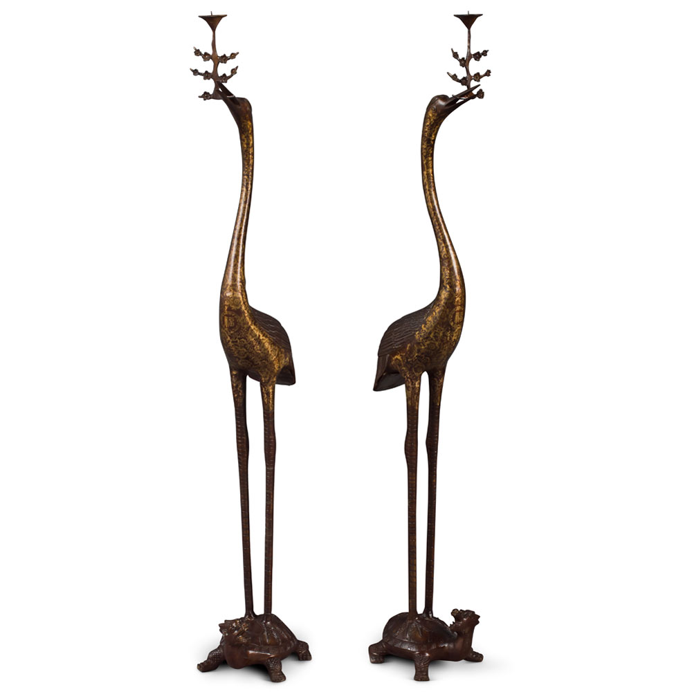 47 Inch Hand Forged Bronze Longevity Pair of Cranes