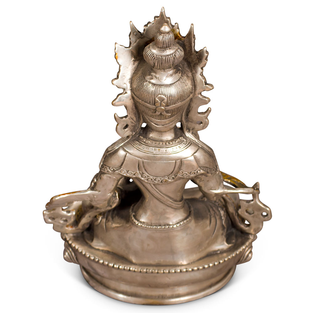 Silver Plated Tibetan Guan Yin Bodhisattva Buddha Statue