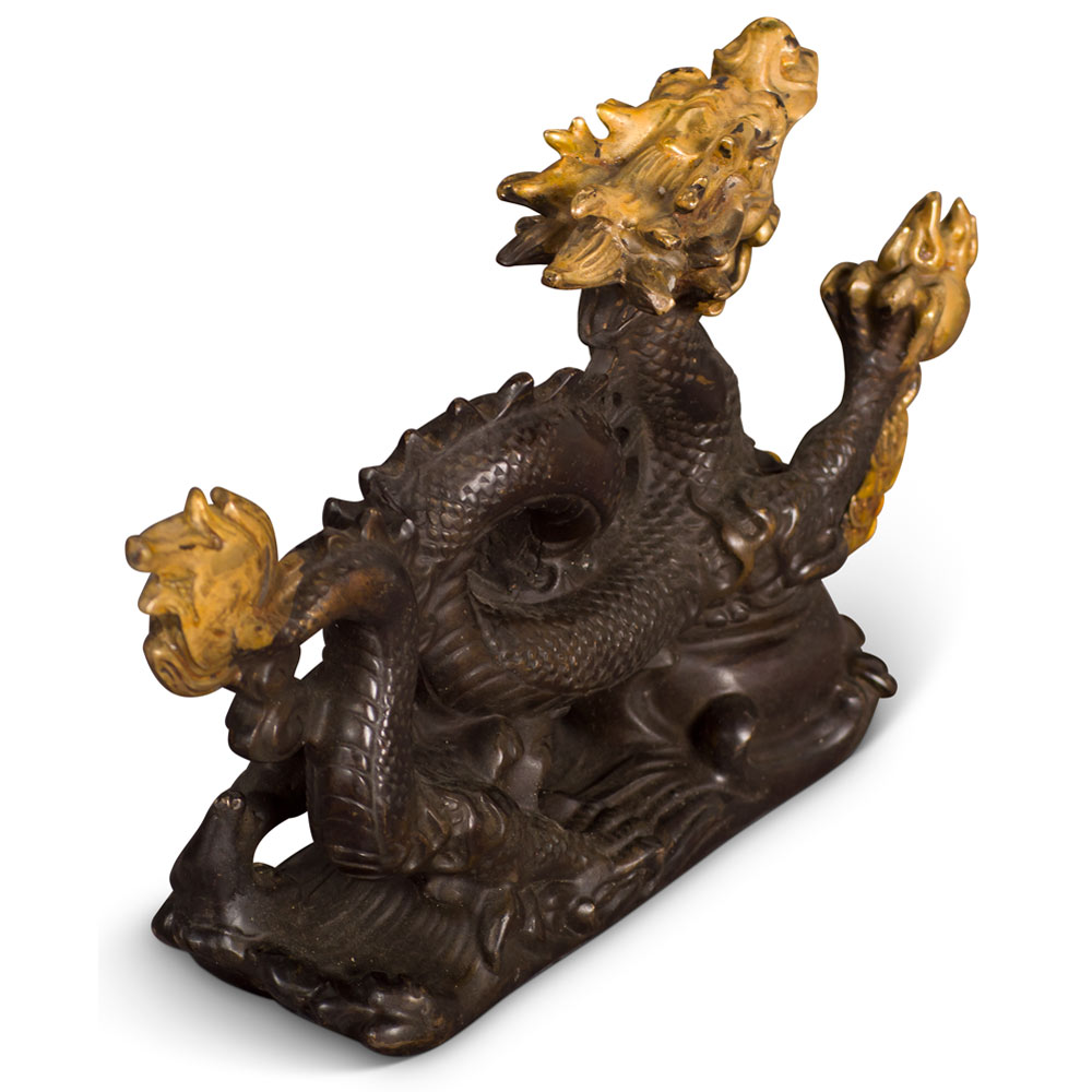 Bronze Chinese Dragon with Flaming Pearl Figurine