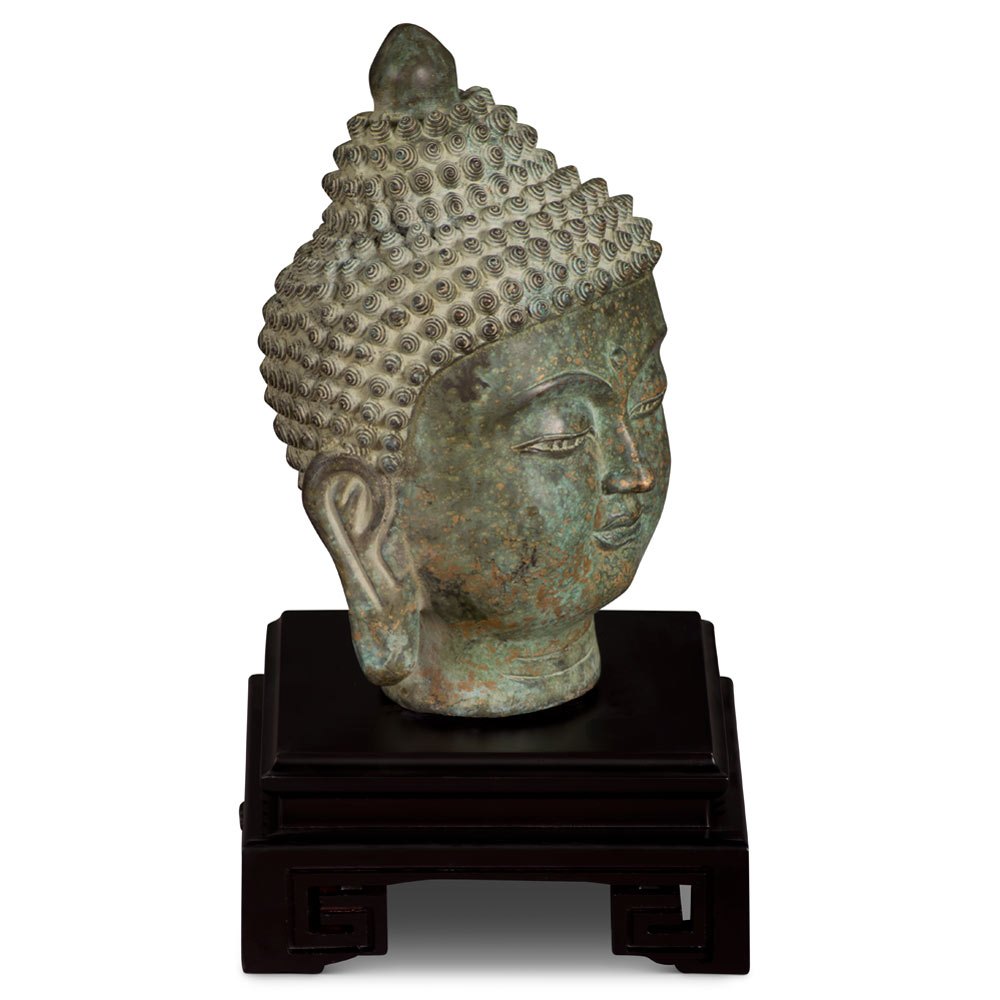 Bronze Enlightened Buddha Head Asian Statue