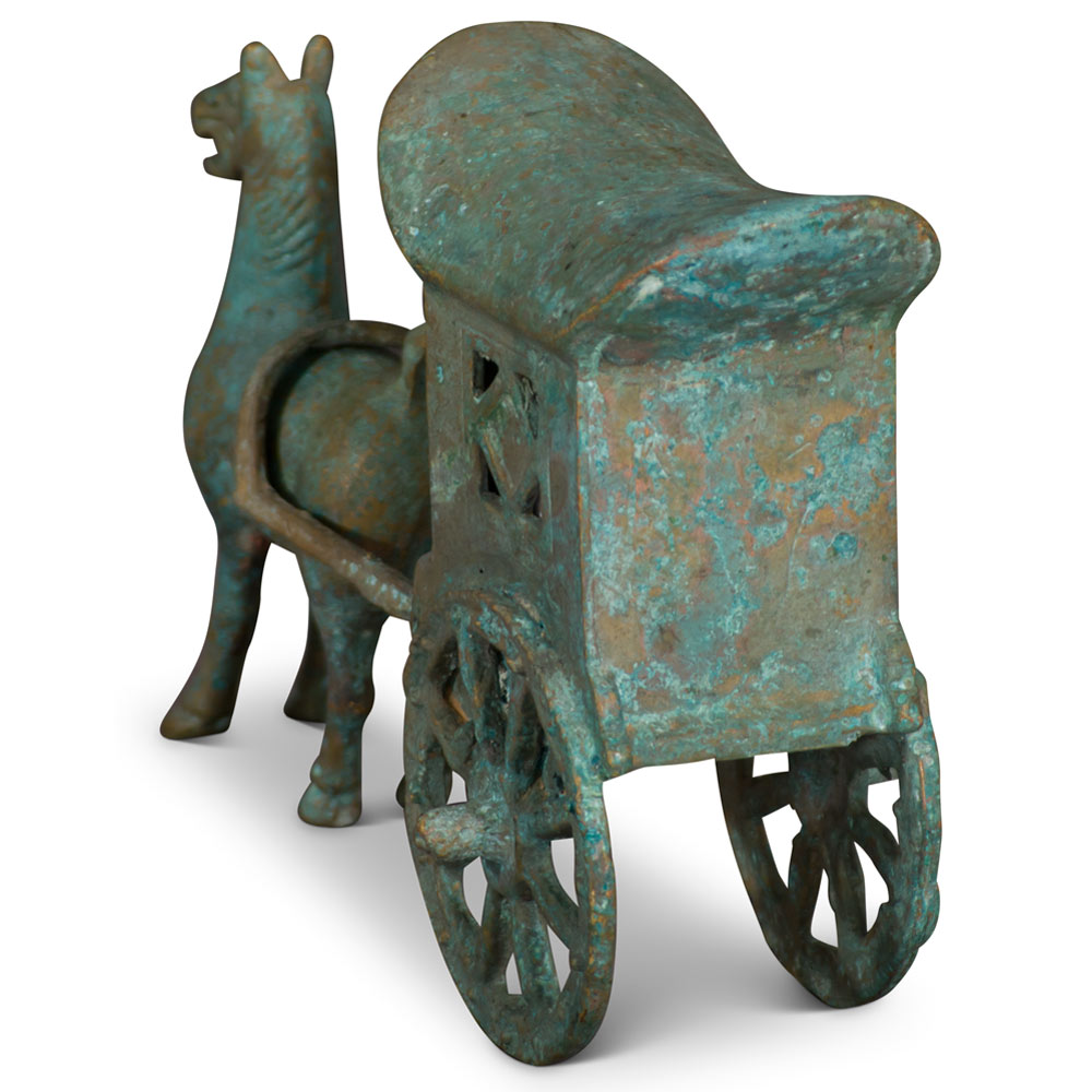 Bronze Palace Horse Pull Carriage Asian Sculpture