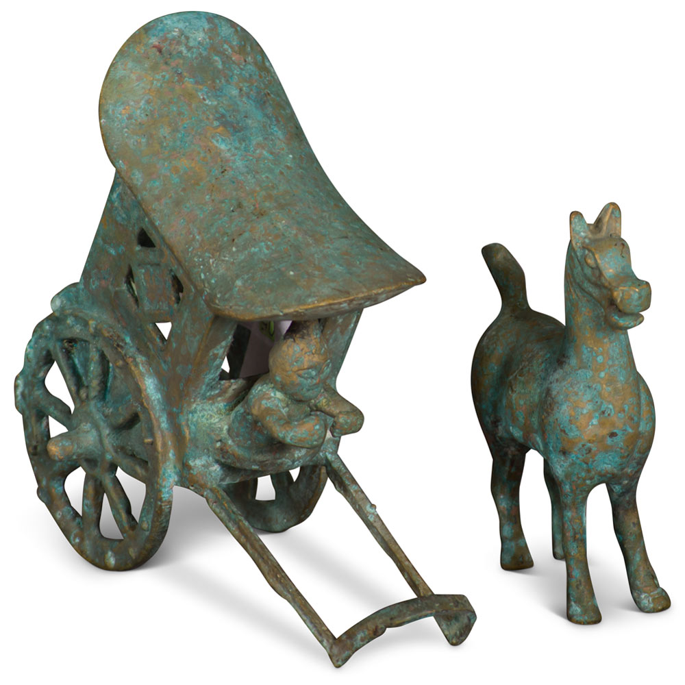 Bronze Palace Horse Pull Carriage Asian Sculpture