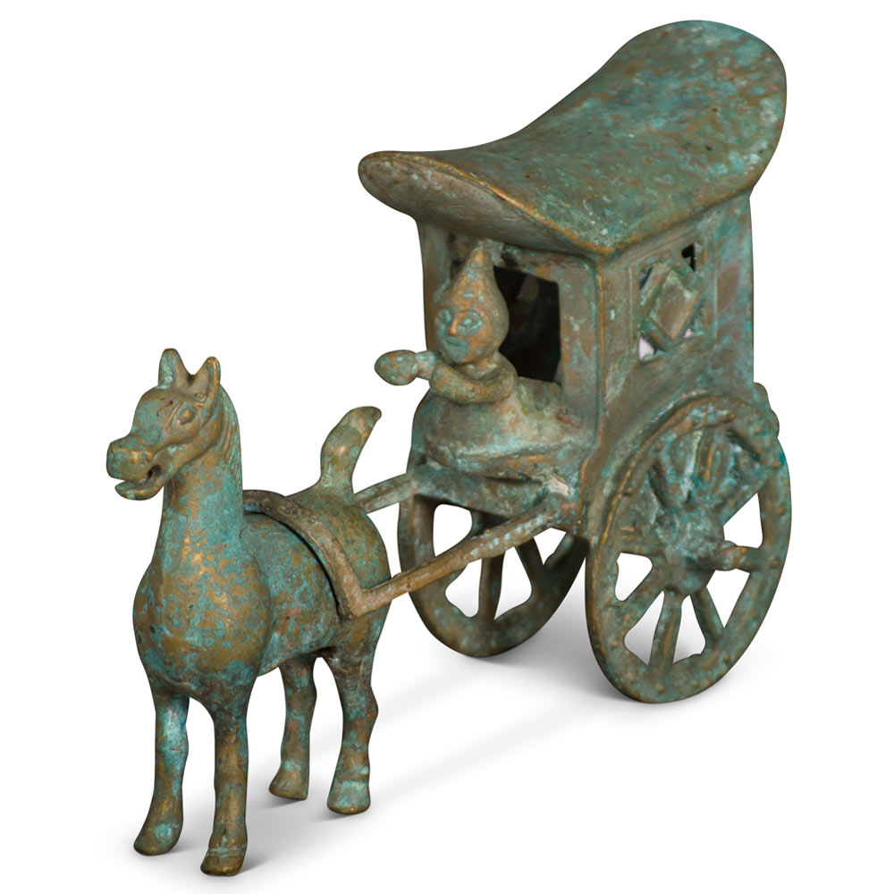 Bronze Palace Horse Pull Carriage Asian Sculpture