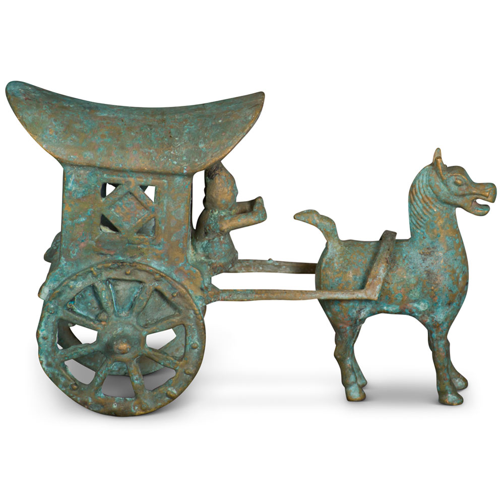 Bronze Palace Horse Pull Carriage Asian Sculpture