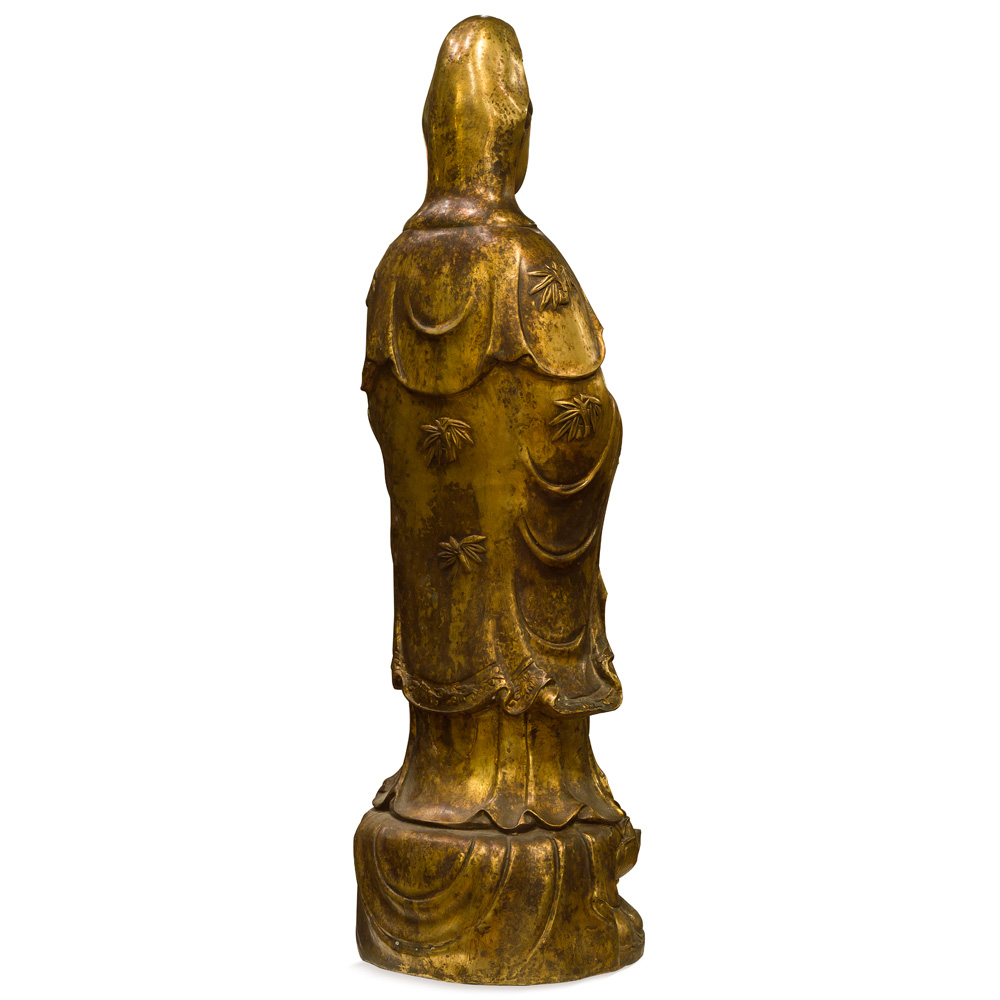 Bronze Standing Guanyin Asian Statue with Lotus