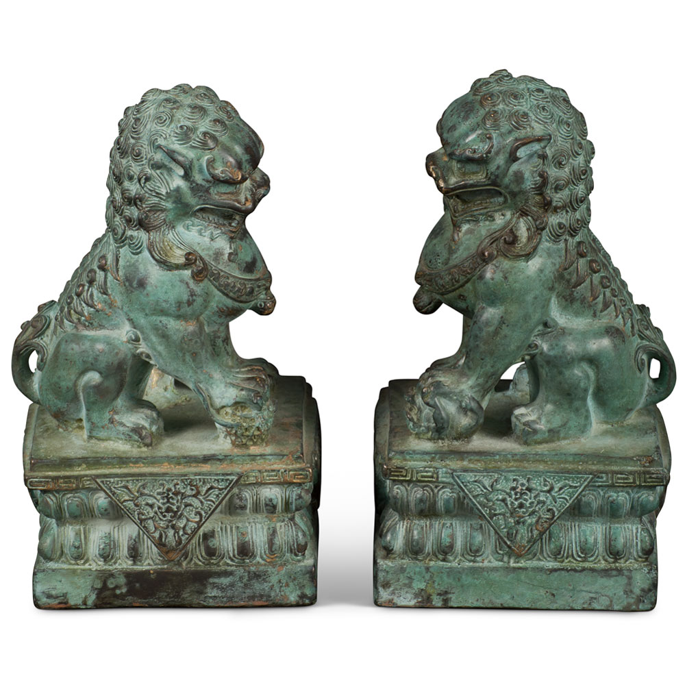 Hand Forged Bronze Chinese Imperial Palace Guardian Foo Dogs