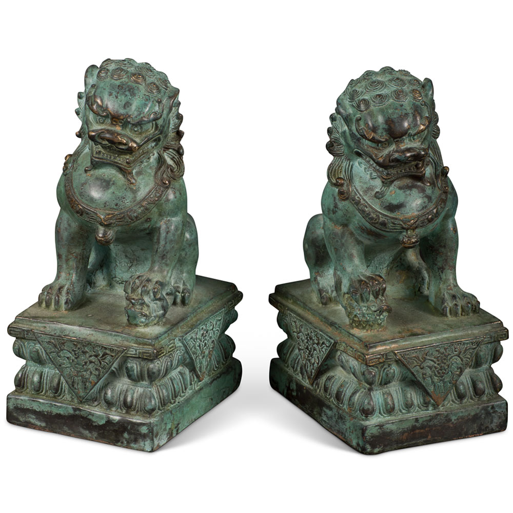 Hand Forged Bronze Chinese Imperial Palace Guardian Foo Dogs