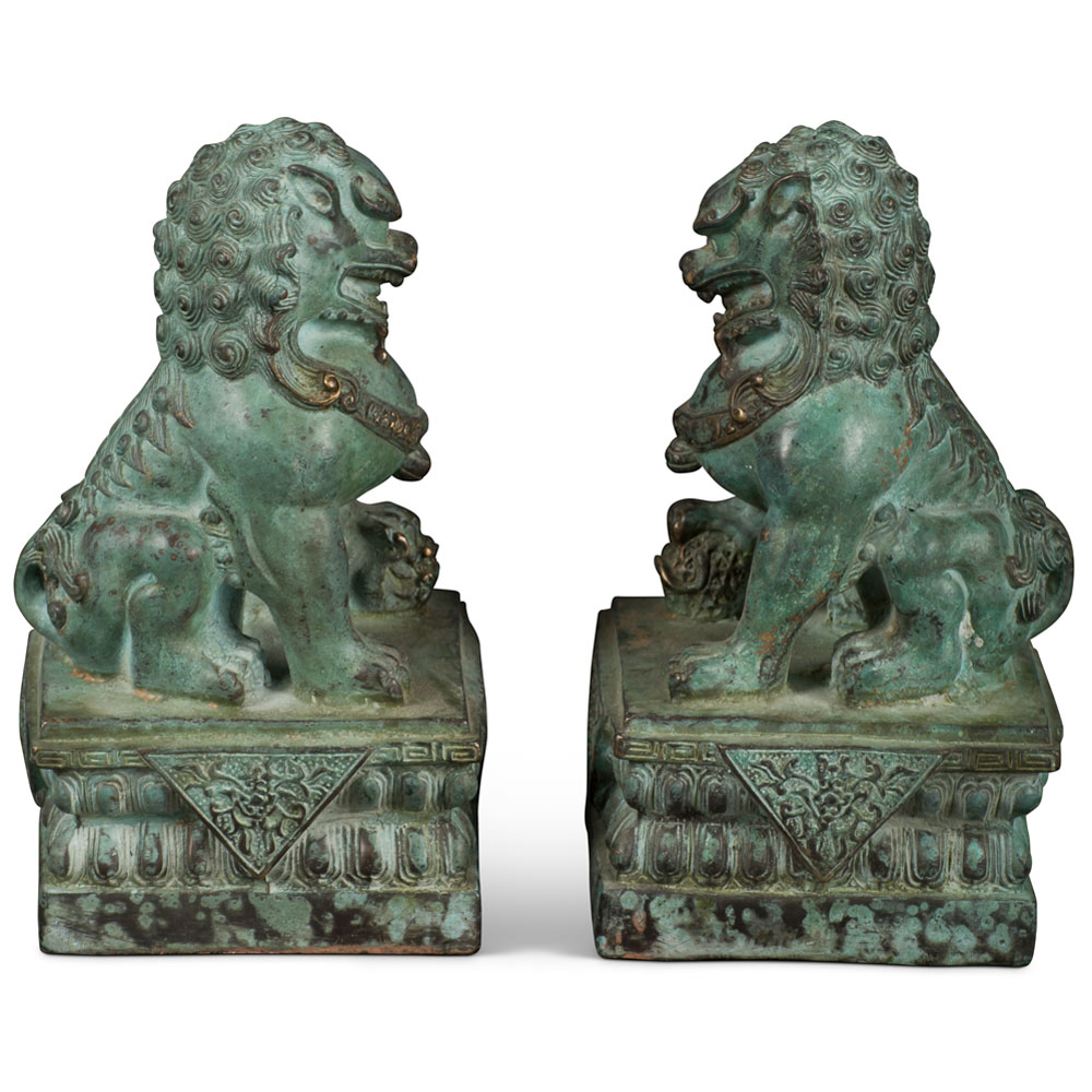 Hand Forged Bronze Chinese Imperial Palace Guardian Foo Dogs