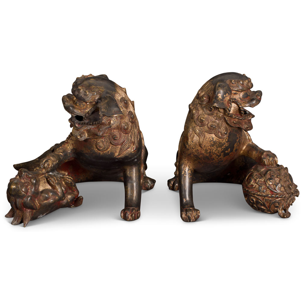 Hand Forged Large Qing Imperial Palace Foo Dogs