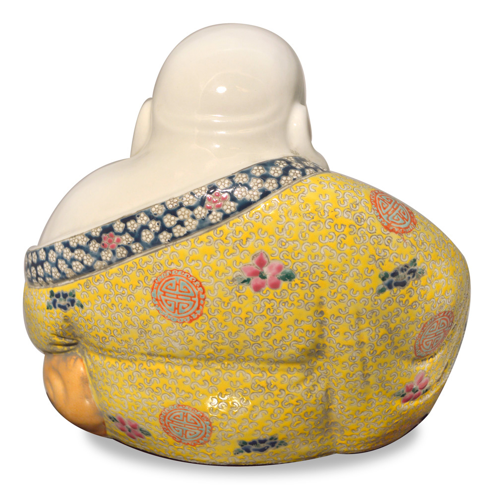 Porcelain Happy Buddha Asian Figurine in Pastel Robe
