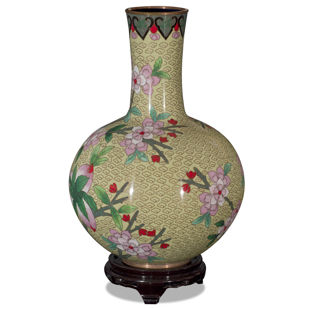 Yellow Peking Floral Motif Cloisonne Vase
