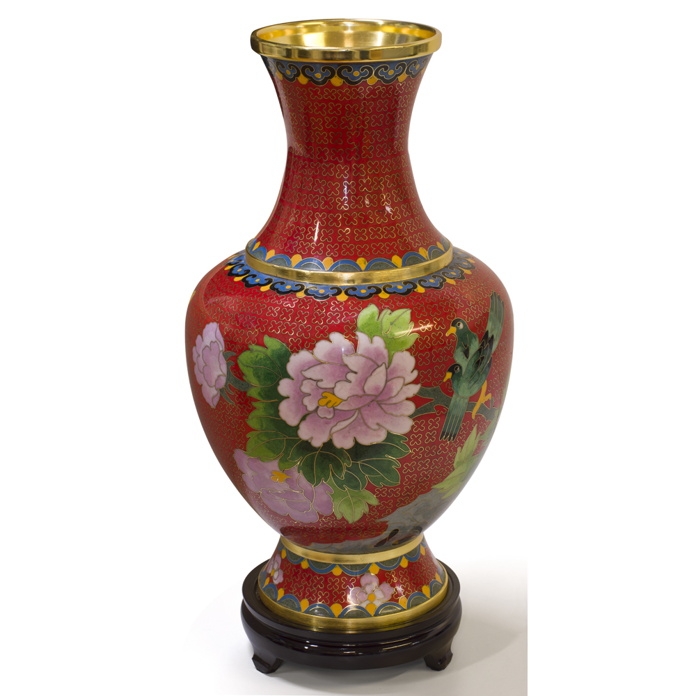 Red Floral Motif Oriental Cloisonne Vase