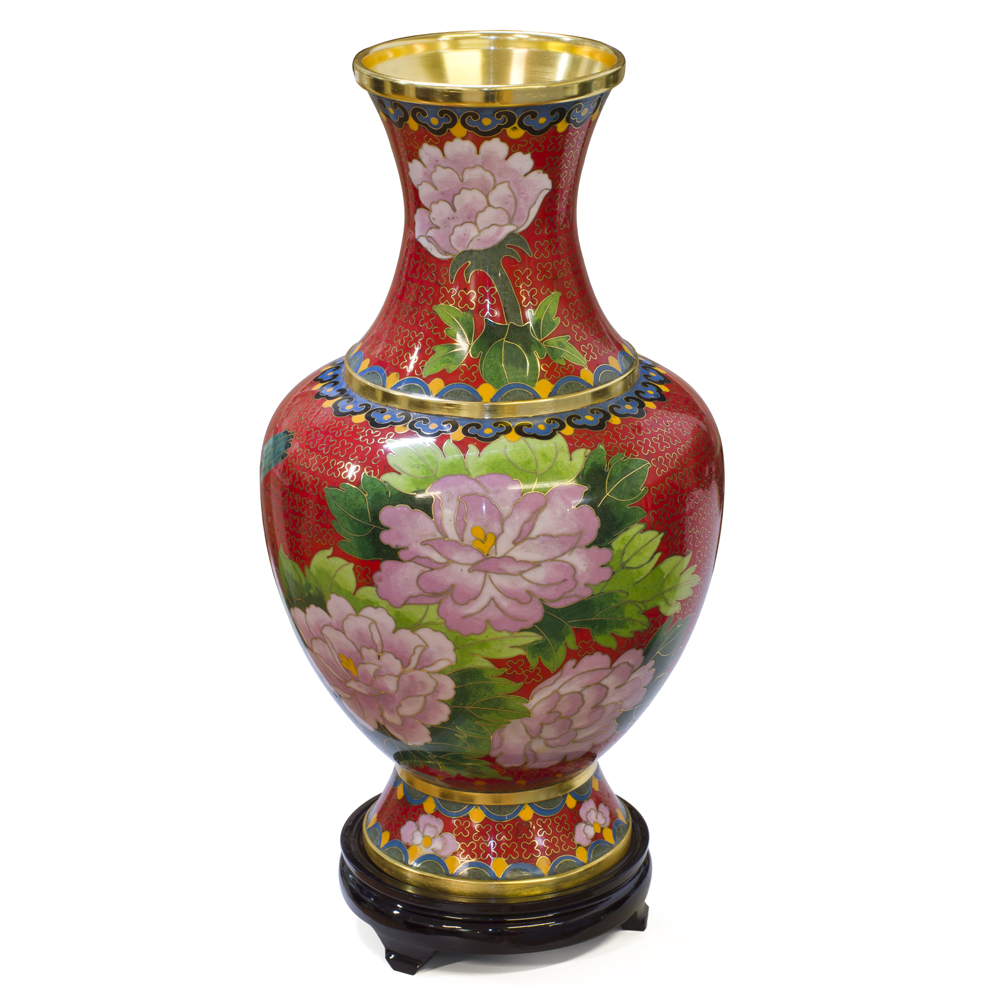 Red Floral Motif Oriental Cloisonne Vase