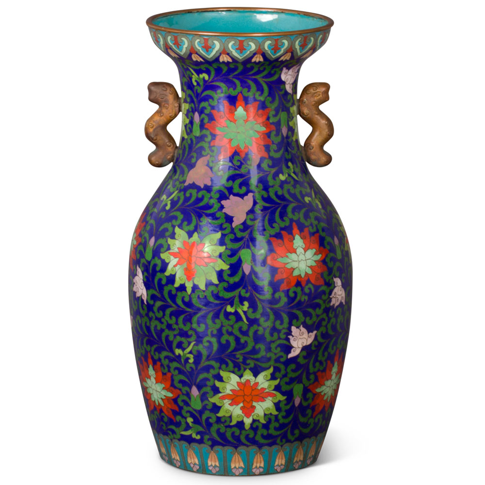 Vintage Royal Blue Floral Motif Chinese Cloisonne Vase