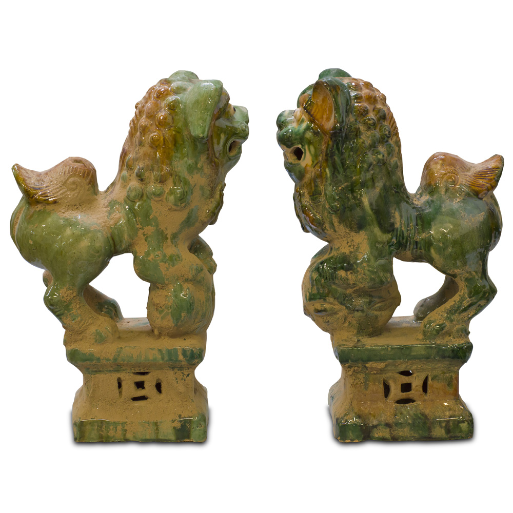 Tang Tri-Color Glazed Ceramic Chinese Foo Dog Set
