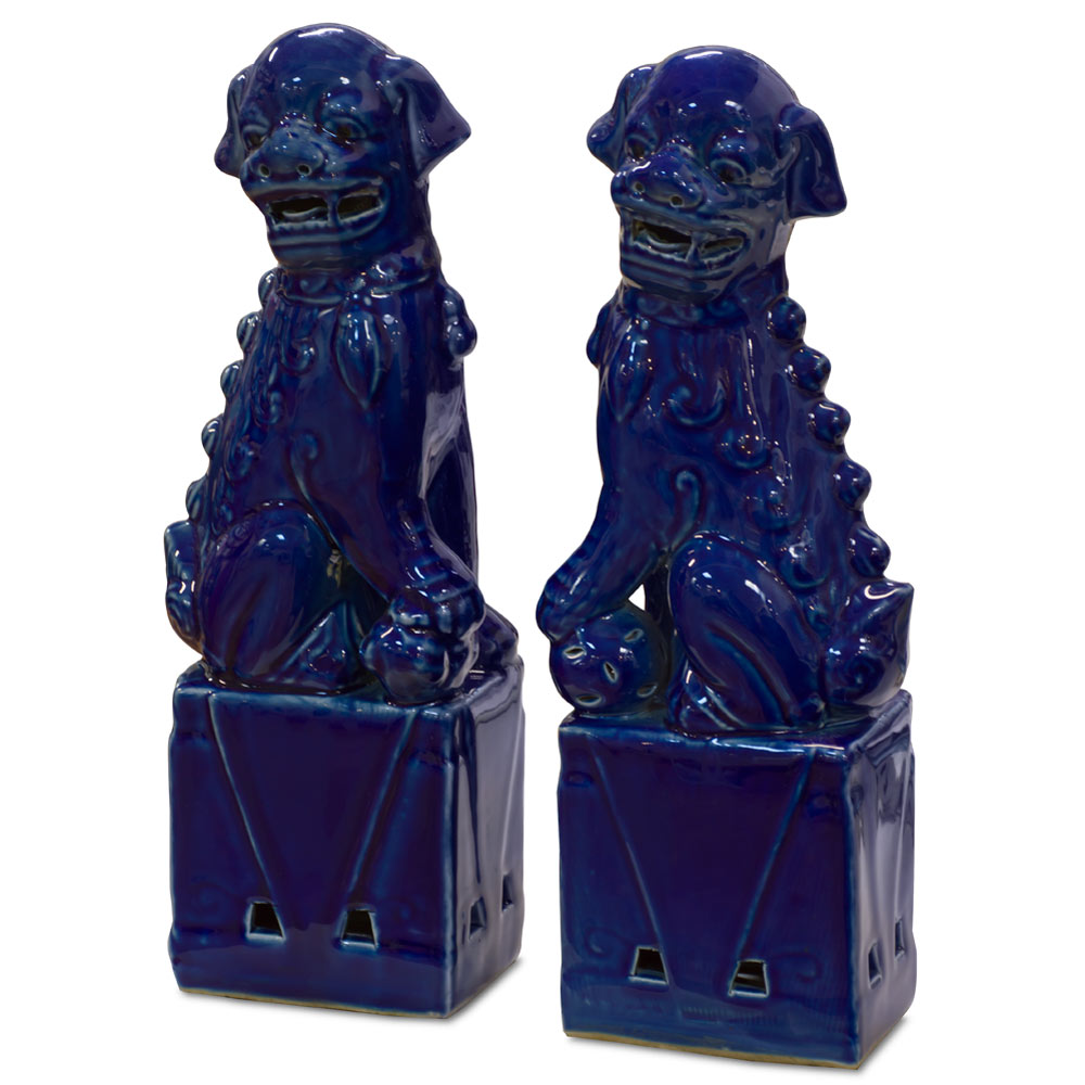 Dark Blue Porcelain Chinese Foo Dog Set