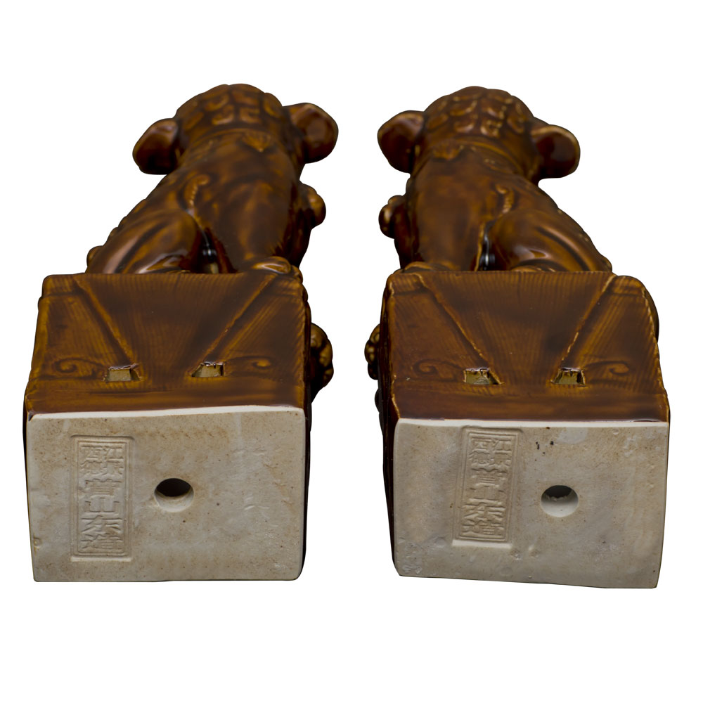 Brown Porcelain Chinese Foo Dog Set