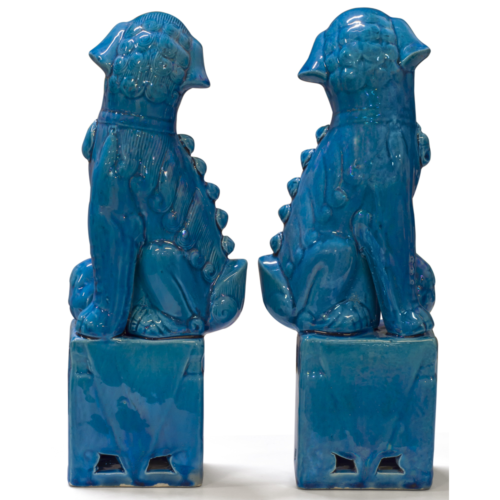 Dark Blue Porcelain Foo Dog Chinese Figurine Set