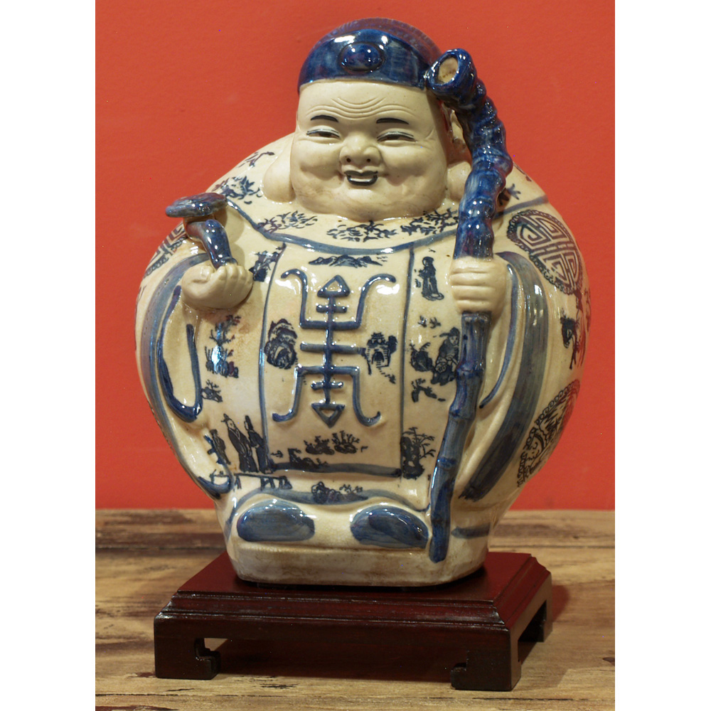 Blue and White Porcelain Gods of Longevity Oriental Figurines Set