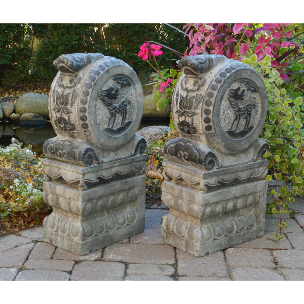 Stone Kirin Drum Entry Statue Set