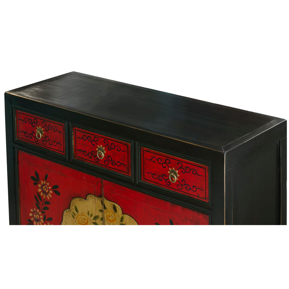 Elmwood Floral Motif Tibetan Cabinet