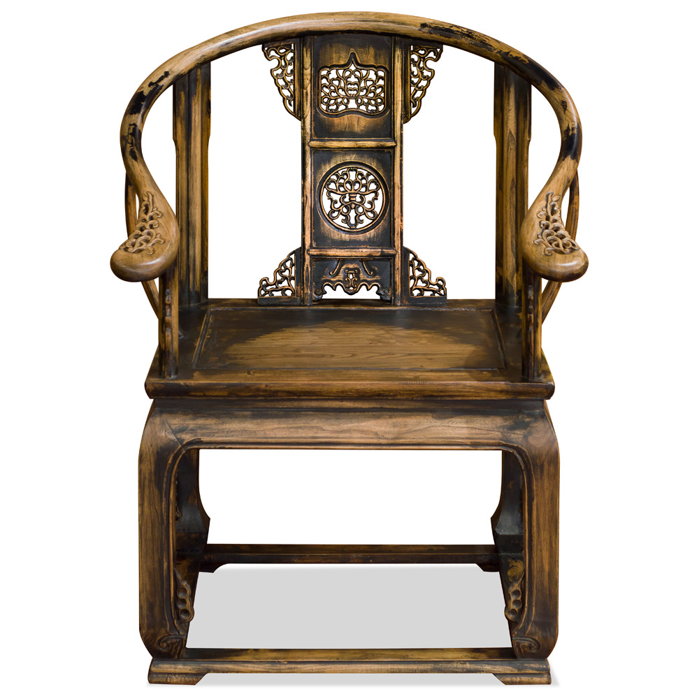 Distressed Elmwood Ming Imperial Palace Chinese Arm Chair