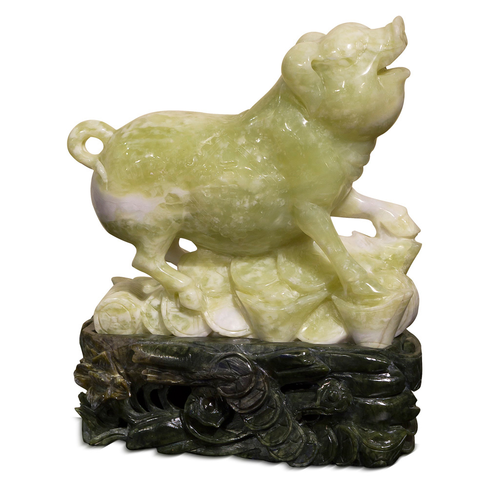 Boar on Treasure Oriental Jade Sculpture
